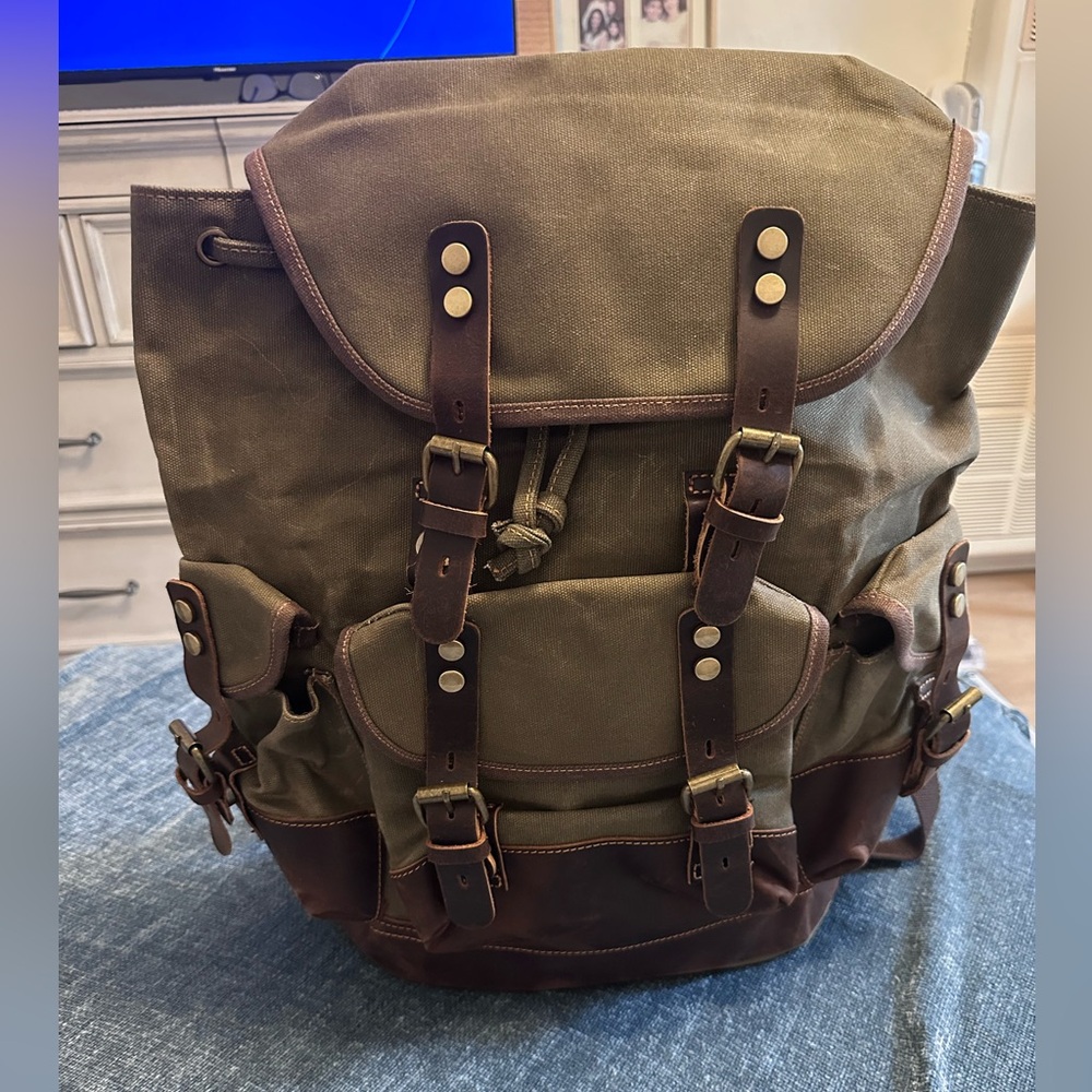 NWT canvas and leather backpack